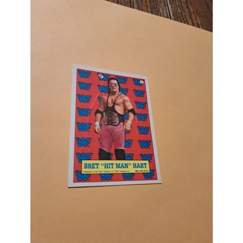 Vintage 1987 WWF Titan Sports Bret Hitman Hart Sticker Puzzle Back Trading Card